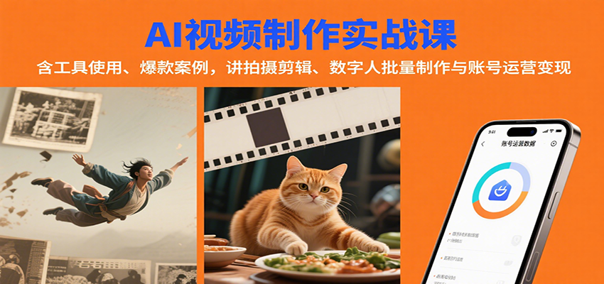 AI视频制作实战：含工具使用、爆款案例，讲拍摄剪辑、数字人批量制作与账号运营变现摄影摄像(图1)